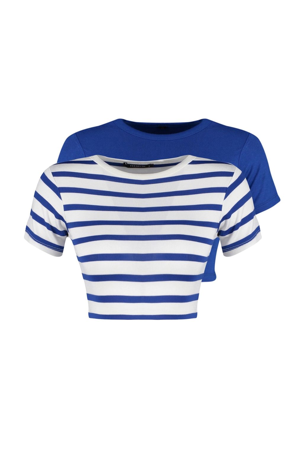 Premium Saks-Ekru Saks Cizgili 2li Paket Viskoz/Yumusak Kumas Crop Esnek Orme Bluz TWOSS23BZ00194