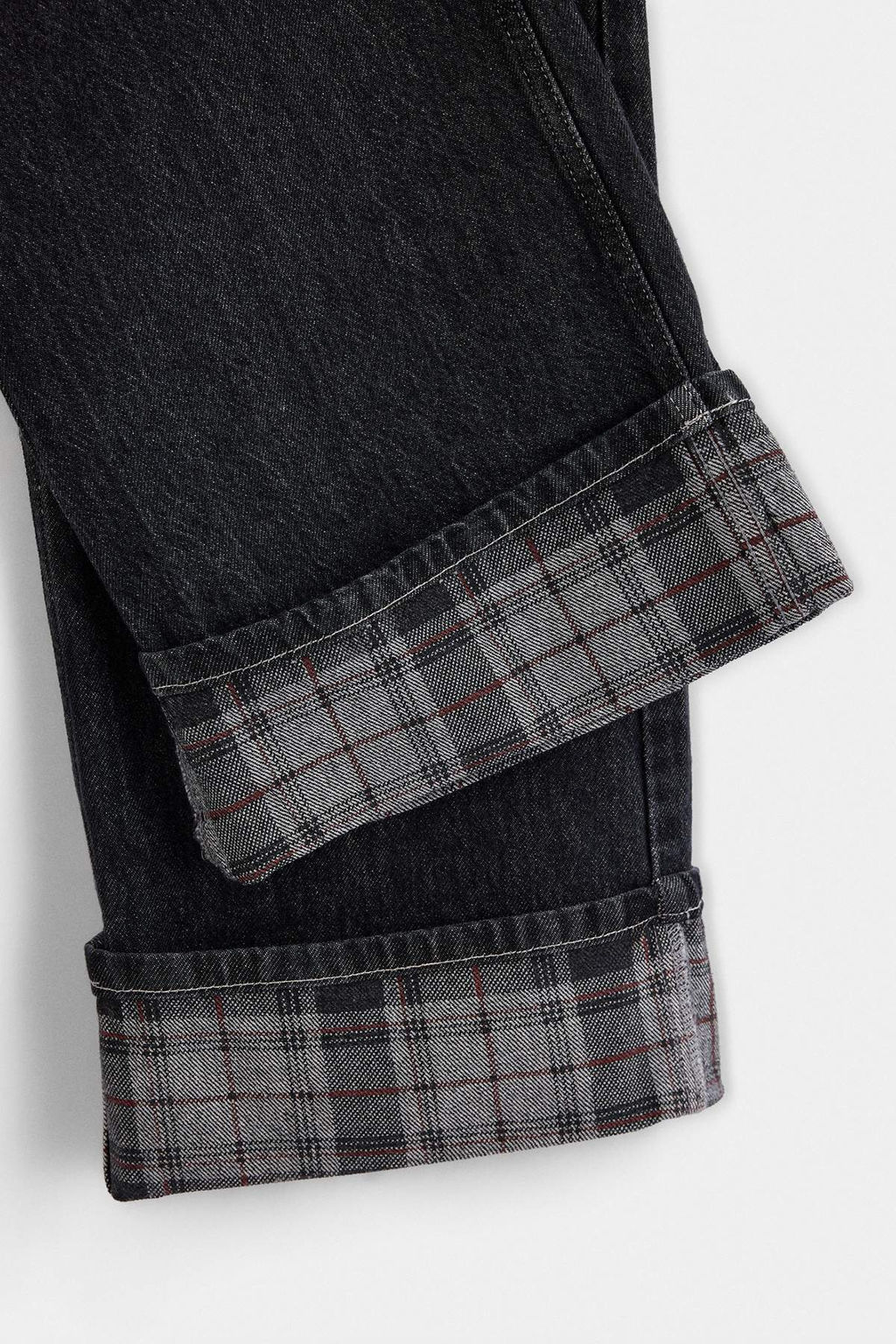 Antrasit %100 Pamuk Pa_a Ekose Detayl_ Y_ksek Bel Wide Leg Jeans TWOAW27JE00015 - Trendyolmilla фото 12