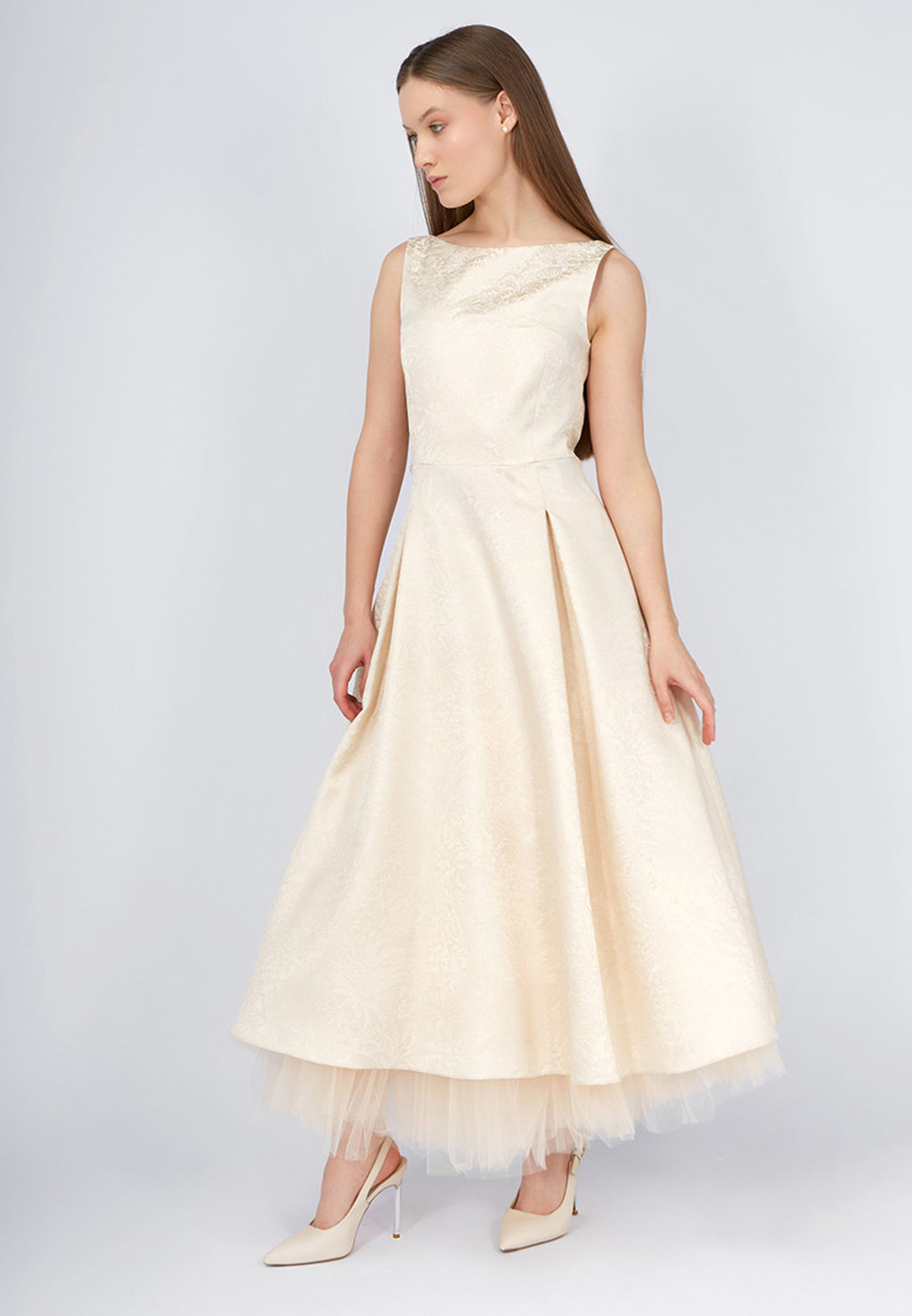 Платье из жаккарда OD-939-1 сливочный