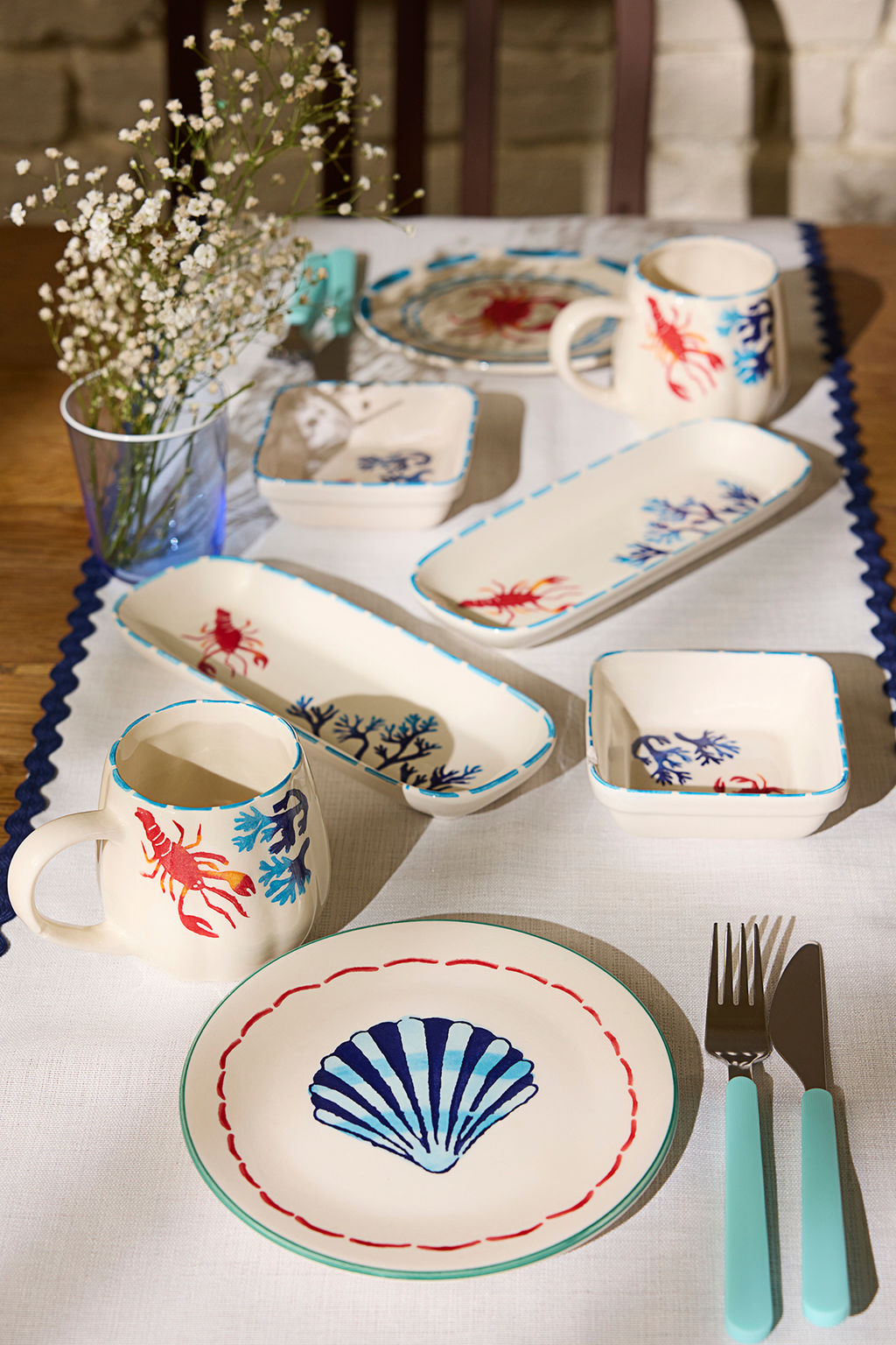 Trendyolmilla Home 4lu Seramik Marine Desenli Pasta Tabag? Seti 19cm TPHSS25TBK00012  фото 2