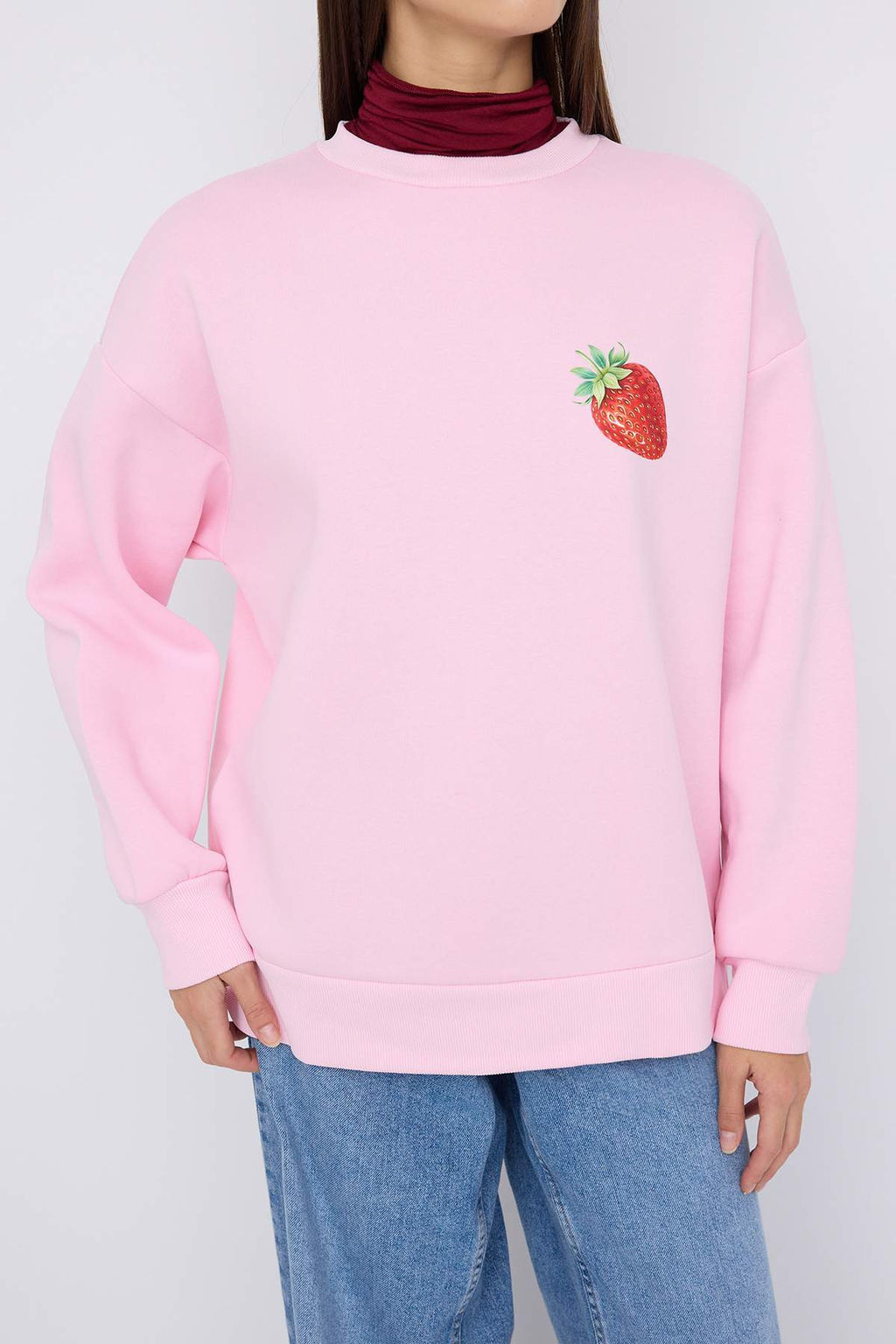 Teen Ac?k Pembe Cilek Bask?l? Ici Polarl? Orme Sweatshirt TWOAW26SW00196 - Trendyolmilla фото 7