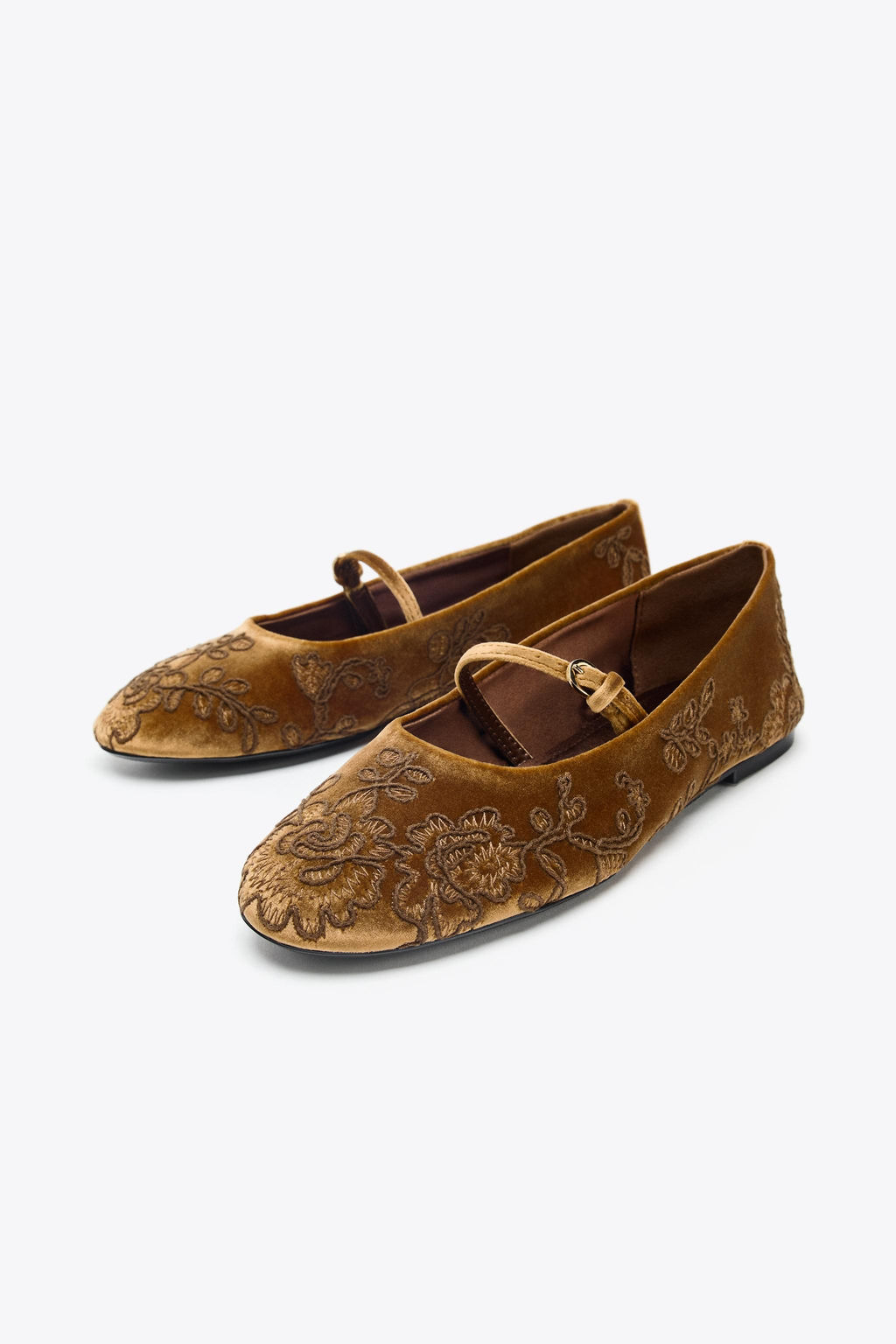 VELVET-EFFECT EMBROIDERED BALLERINAS - Zara фото 2