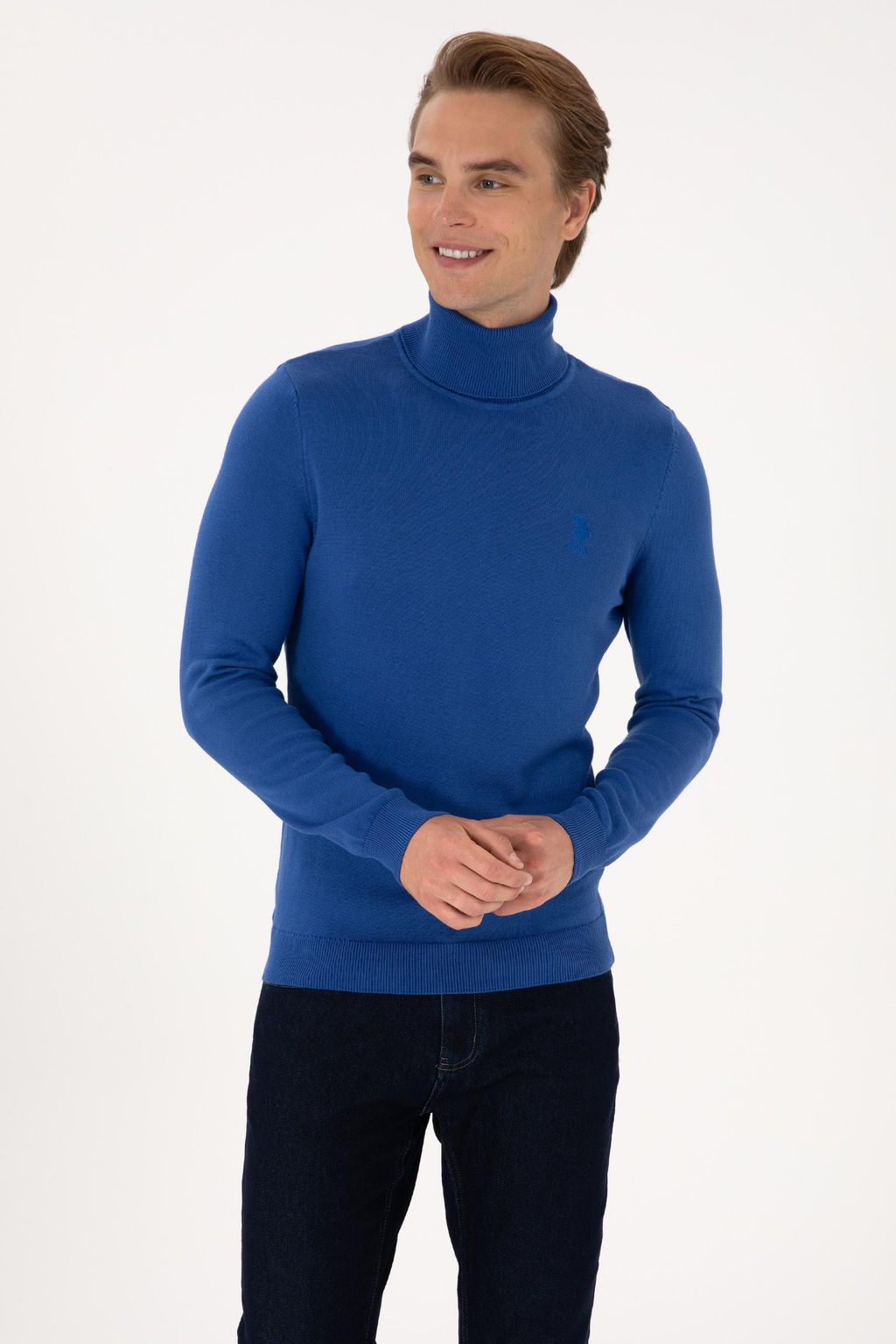 Erkek Slim Fit Bo_azl_ Yaka Saks Basic Kazak - U.s. polo assn фото 3
