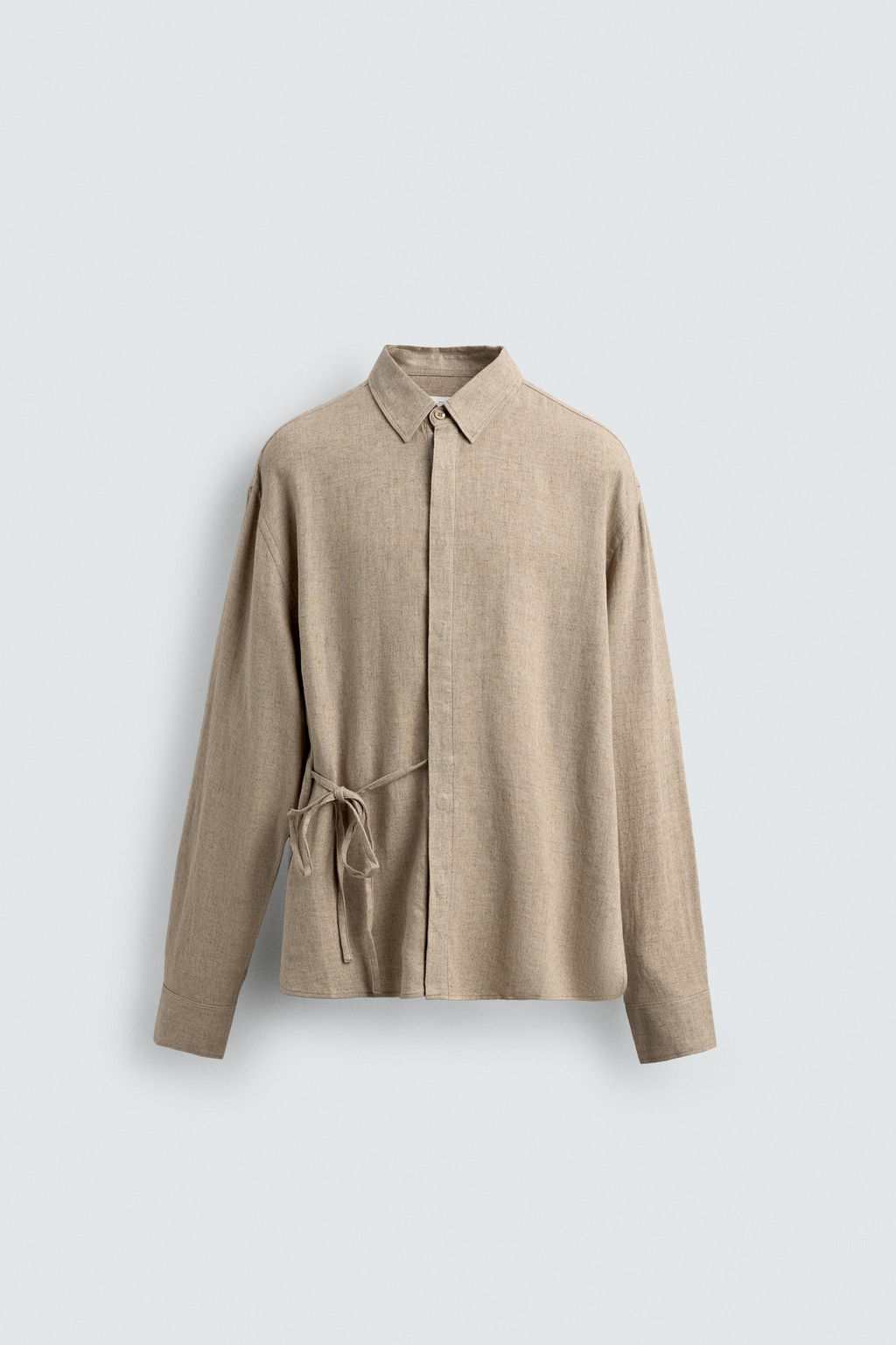 LINEN-VISCOSE TIE SHIRT - Zara фото 8
