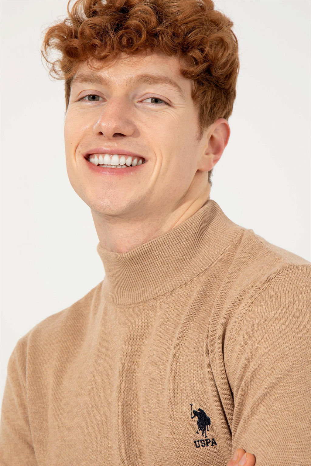 U. S. Polo Assn Мужской базовый свитер светло-коричневого меланжевого цвета - U.s. polo assn фото 9