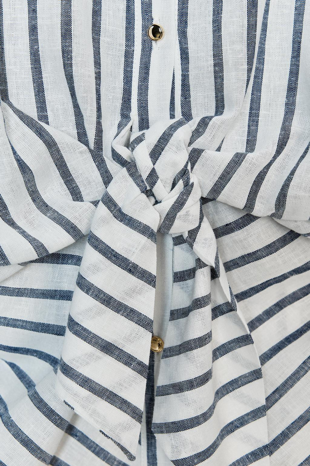 STRIPED KNOTTED LINEN BLEND SHIRT - Zara фото 8