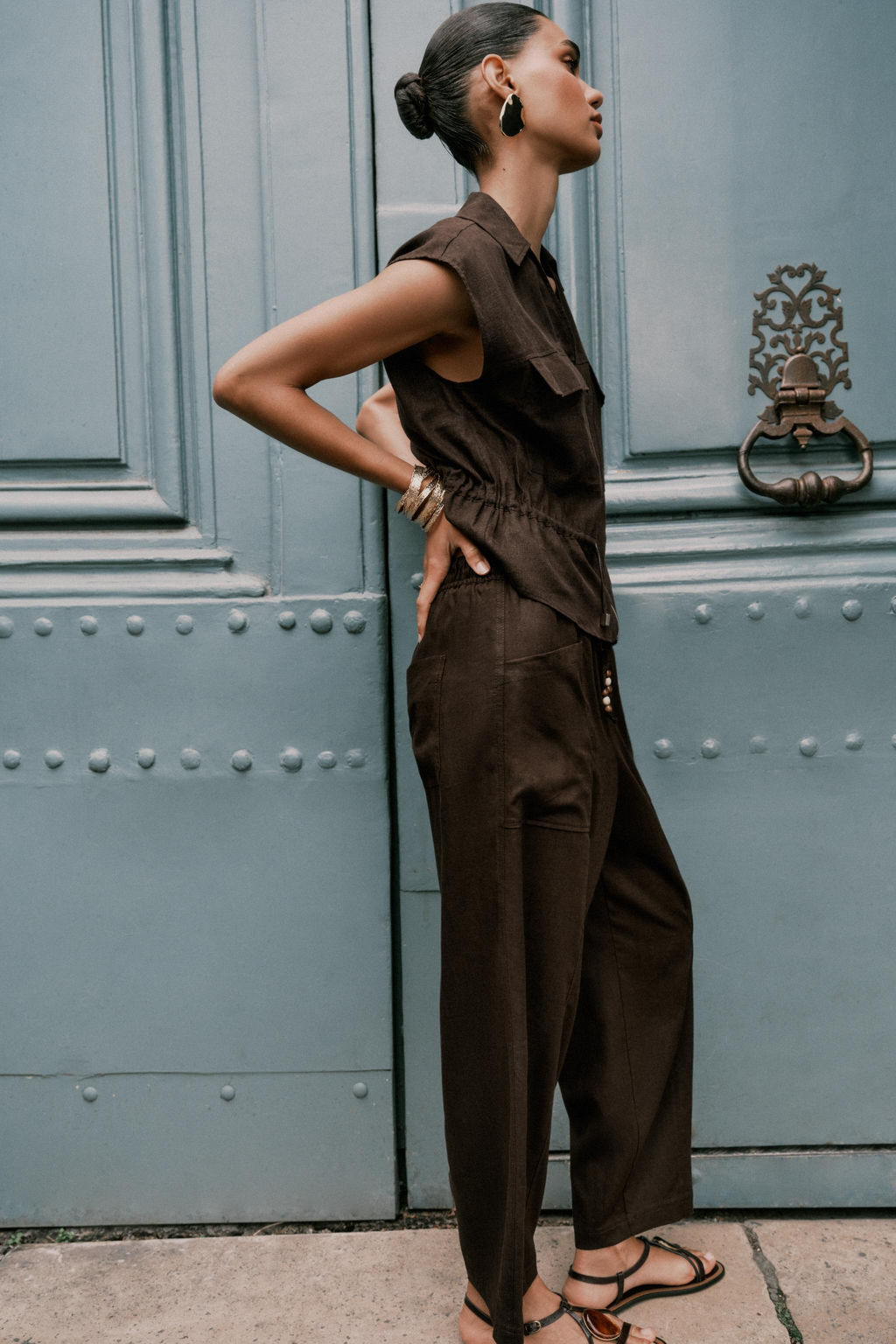 LINEN BLEND TROUSERS WITH BEADED DRAWSTRING - Zara фото 4