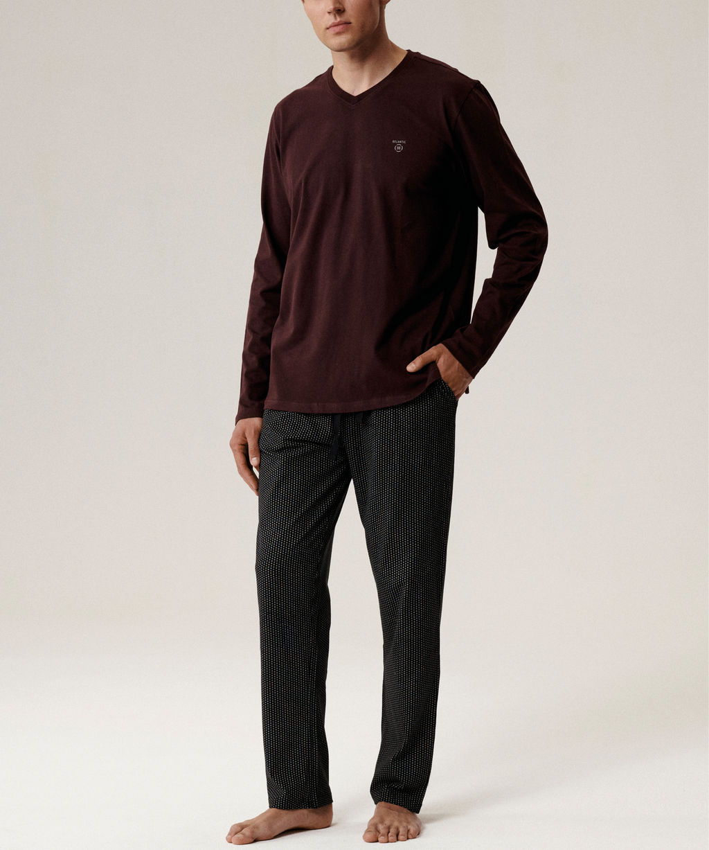 ATLANTIC NMP-389 Пижама мужская Small Print баклажан + черный
