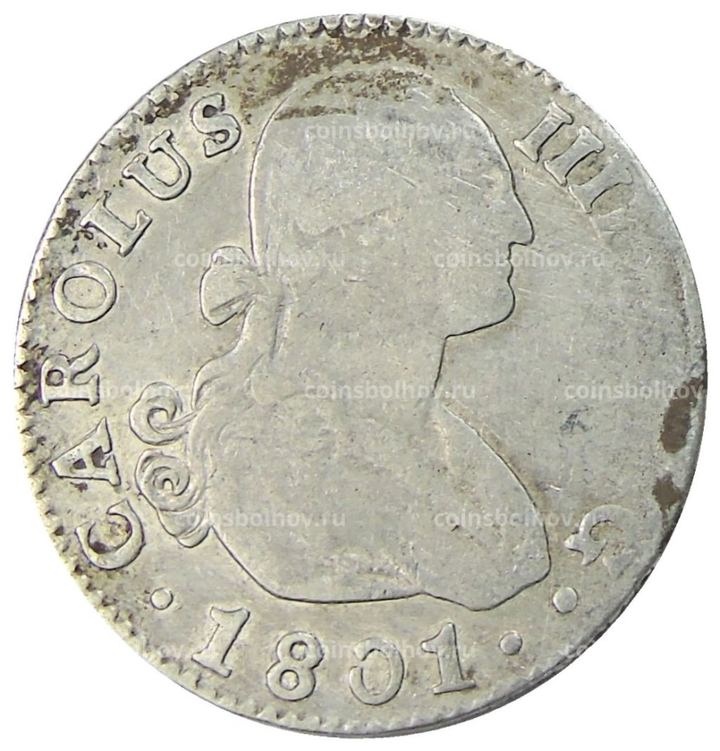 Монета 2 реала 1801 года Испания