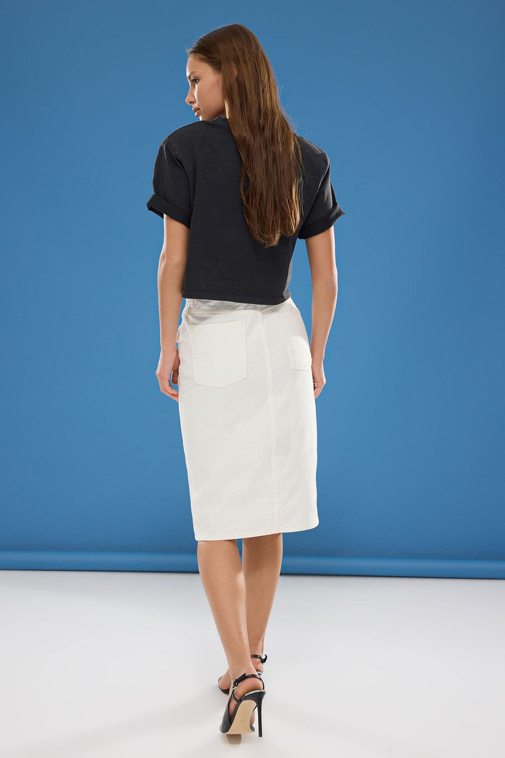 TRENDYOLMILLA Ekru Cep Detayl? Onden Dugmeli Midi Denim Etek TWOSS25ET00105 фото 5