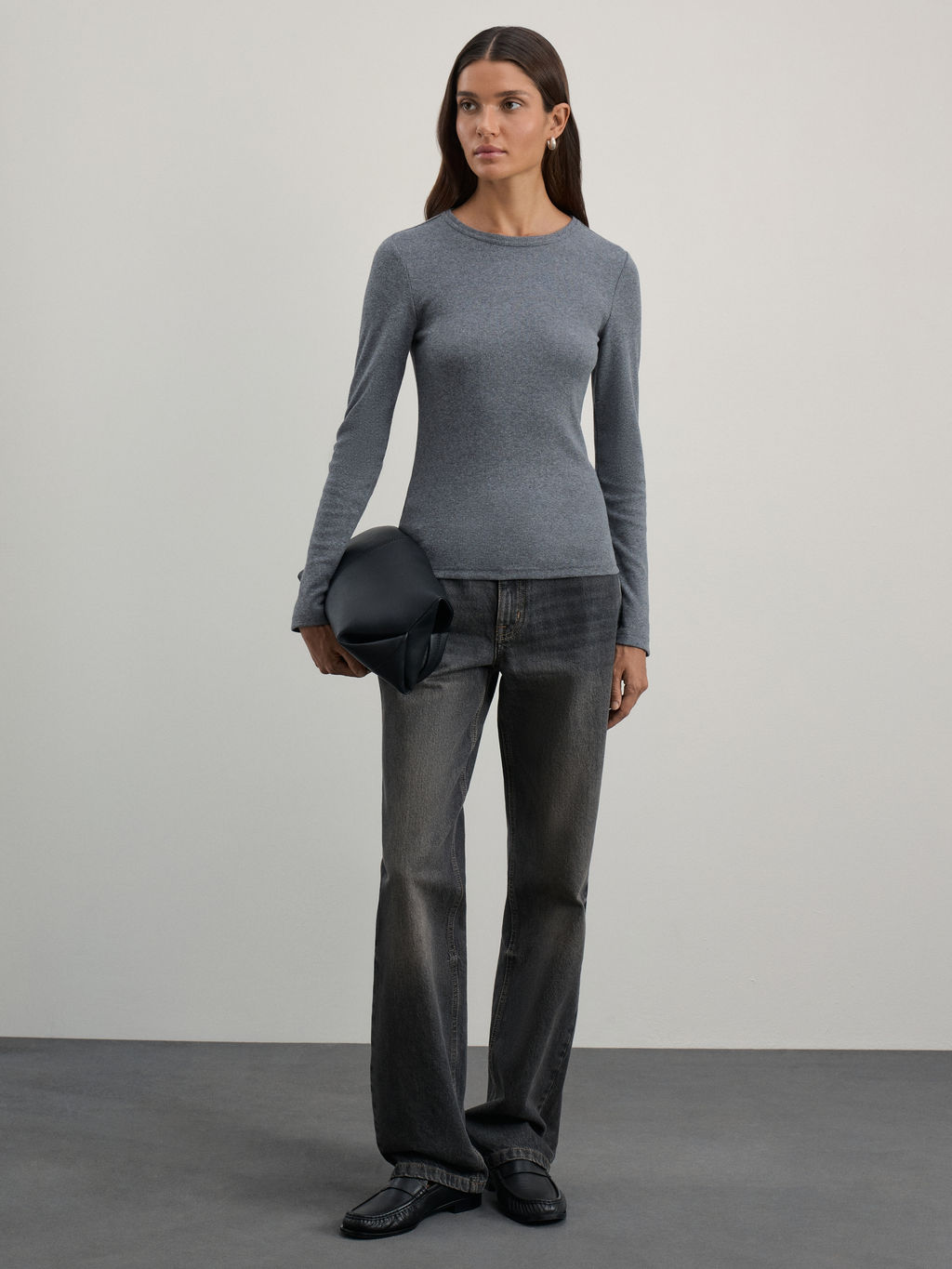 Базовый лонгслив в риб из хлопка / Zarina  фото 3