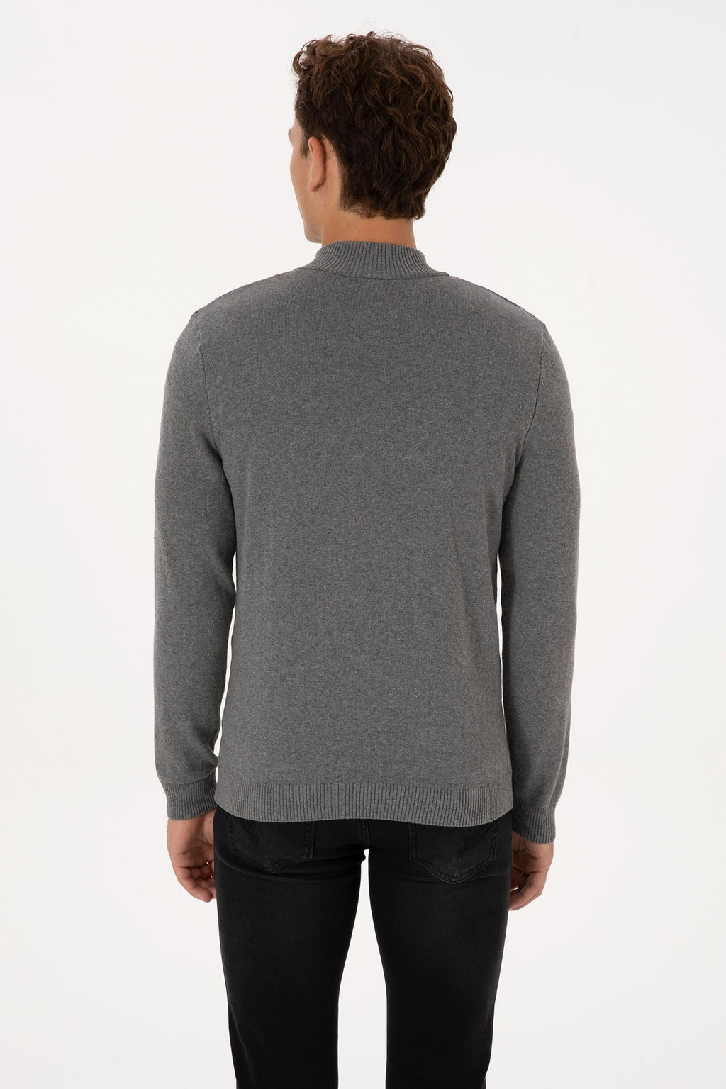 Erkek Slim Fit Yar_m Fermuarl_ Gri Melanj Basic Kazak - U.s. polo assn фото 5
