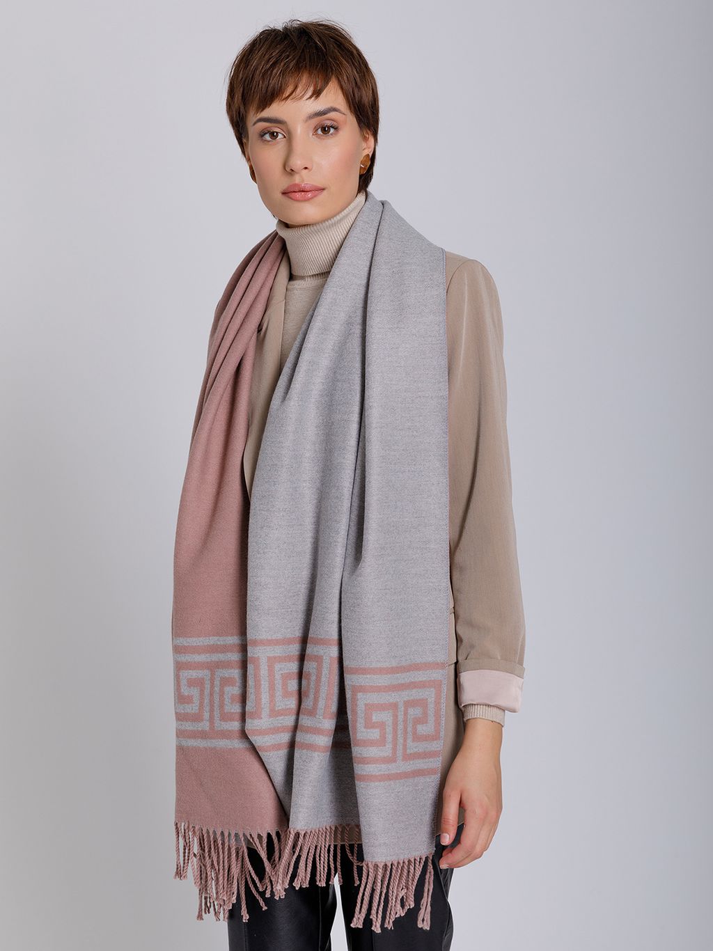 В составе шерсть и кашемир! теплый двусторонний палантин - Tantino фото 6