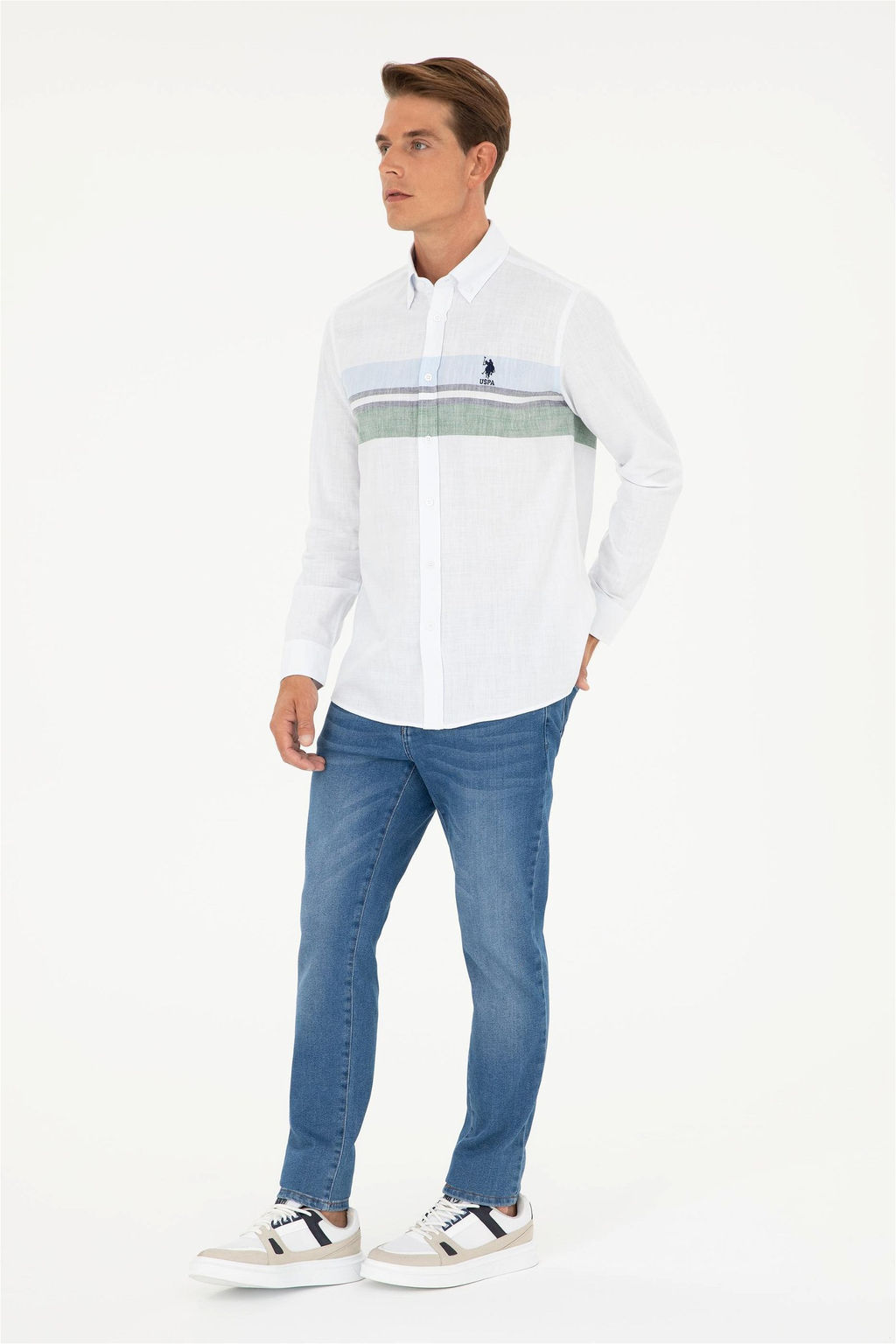 U. S. Polo Assn / Мужская зеленая рубашка с длинным рукавом - U.s. polo assn фото 4