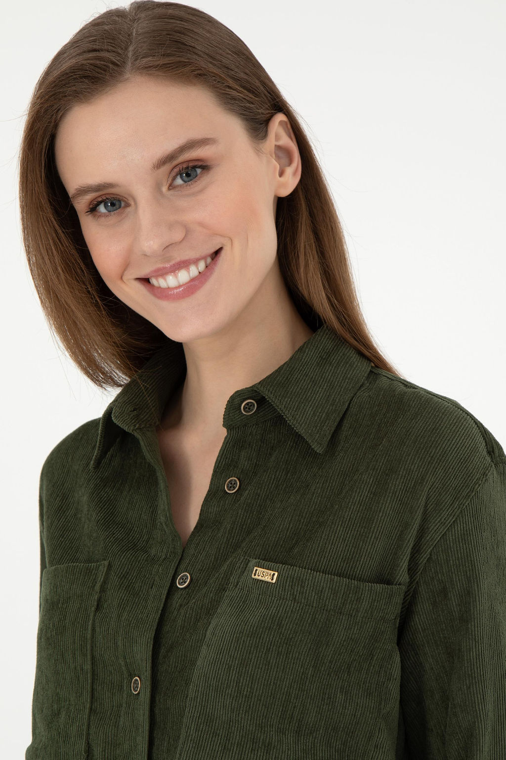 Женская бархатная рубашка цвета хаки с длинным рукавом Неожиданная скидка в корзине - U.s. polo assn фото 2