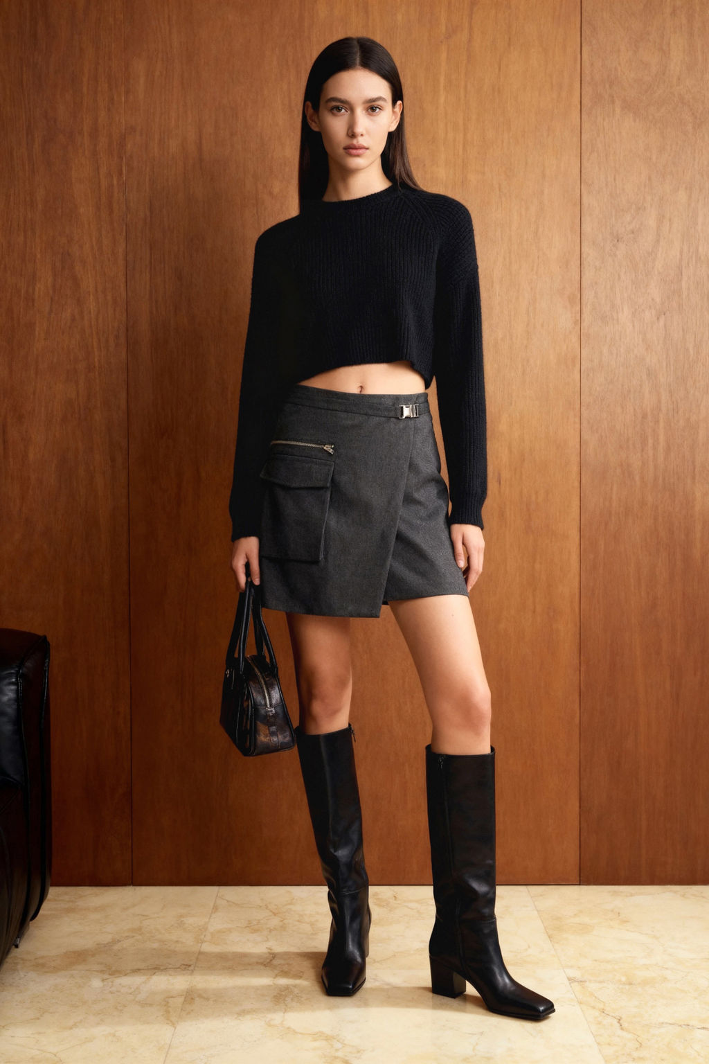 Antrasit Kemer ve Cep Detayl? Kruvaze Kapamal? Dokuma Mini Etek TWOAW26ET00017 - Trendyolmilla фото 5