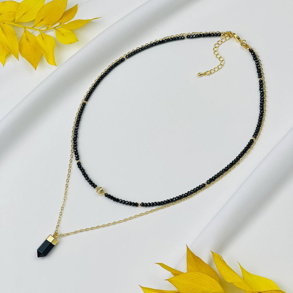 Колье из черной Шпинели с подвеской из Обсидиана 41/44 см +