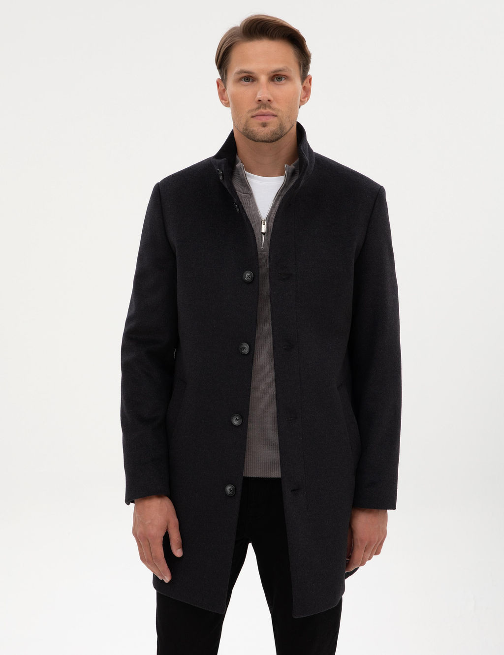 Antrasit Slim Fit Palto