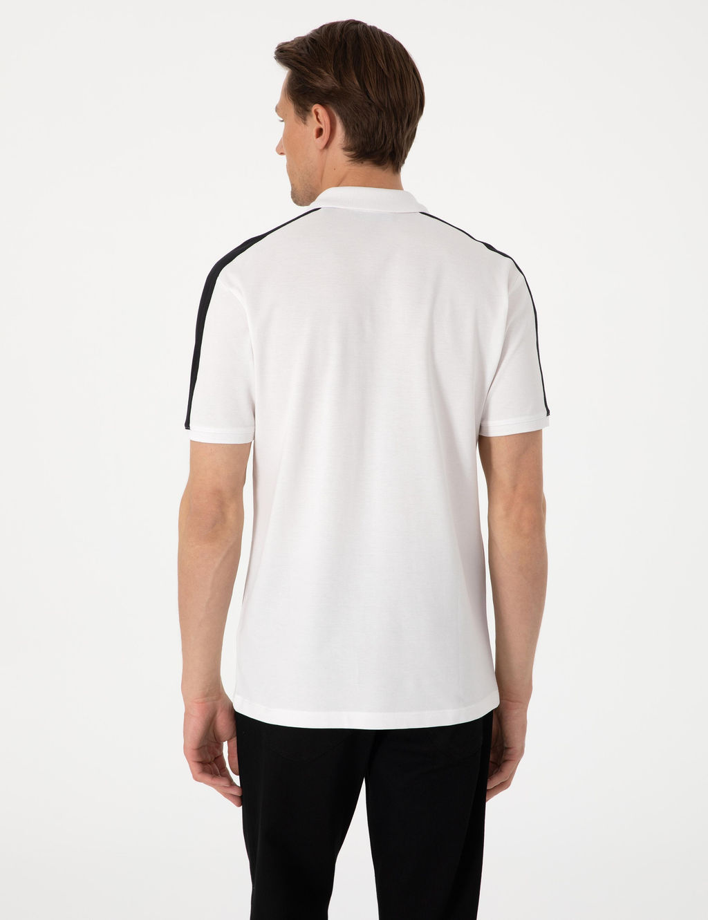 Siyah Kol Detayl_ Slim Fit %100 Pamuk Apa_ Yaka Ti__rt