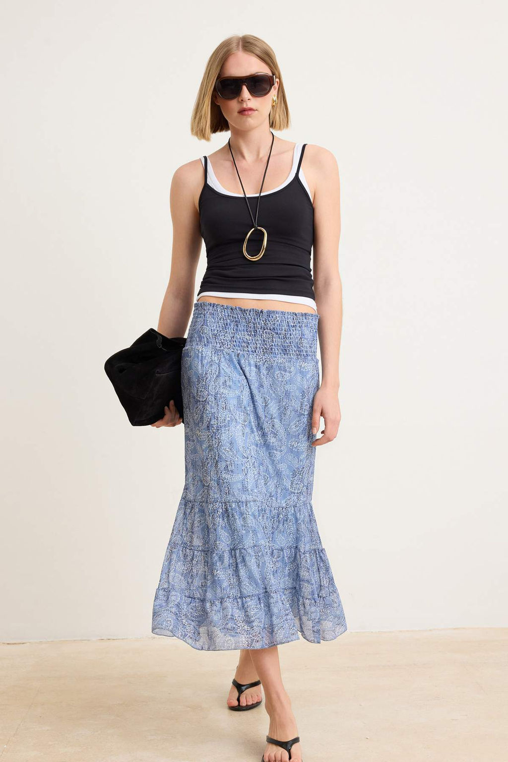 Mavi Sal Desen Boho/Boho Chic Skater Gipeli Normal Bel Maxi Tul Orme Etek TWOSS26ET00141