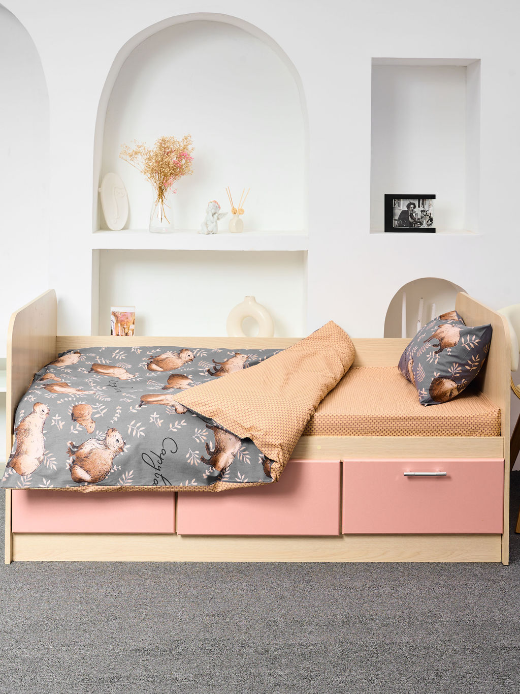 Постельное белье детское поплин с простыней на резинке - Капибары Детский