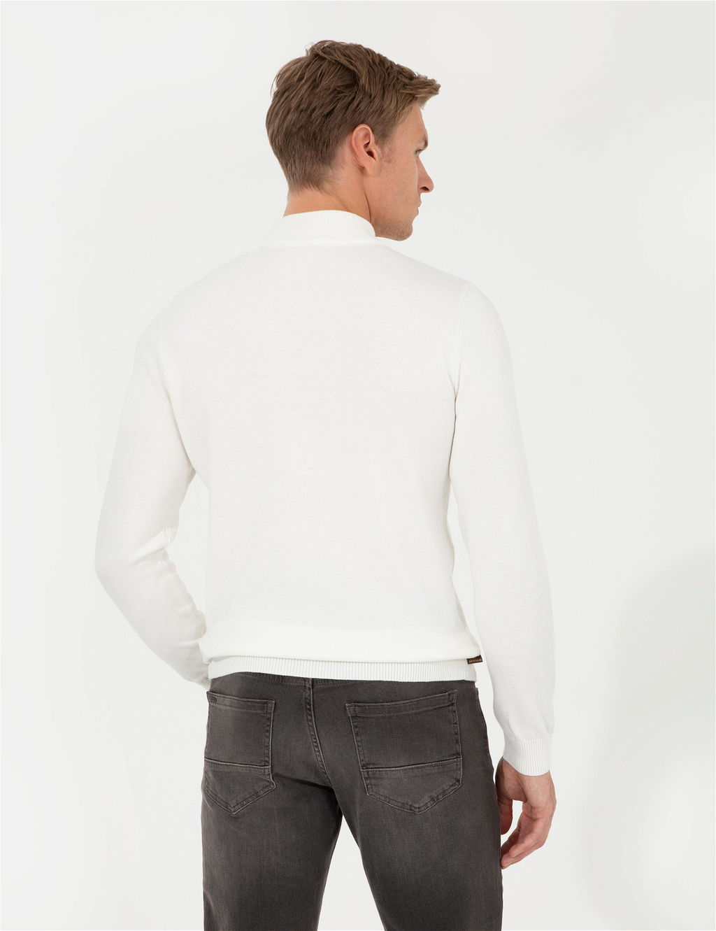 Ekru Slim Fit Yar_m Bal_k__ Yaka Basic Triko Kazak - Pierre cardin фото 5