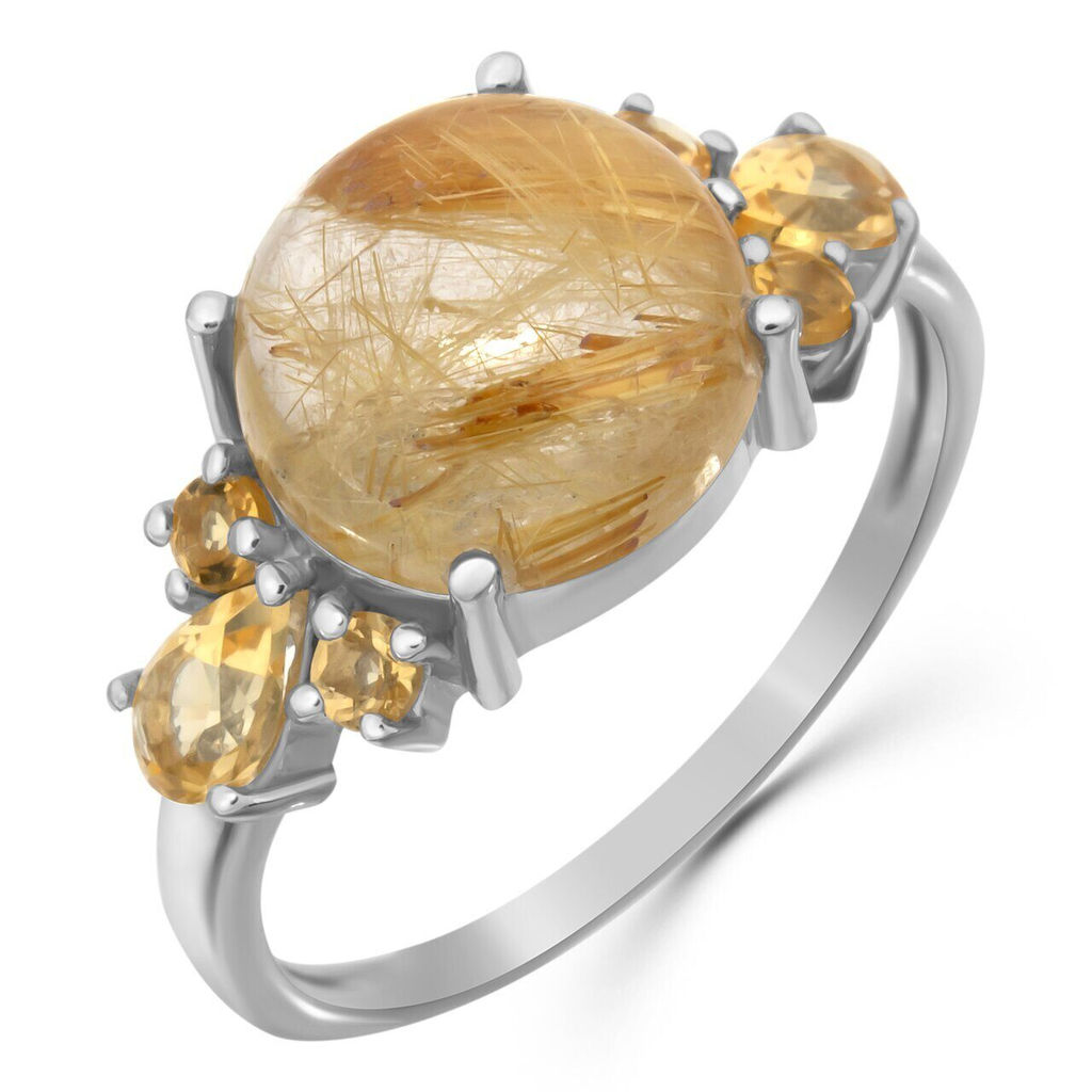 Кольцо, рутиловый кварц золотой , цитрин, Дума