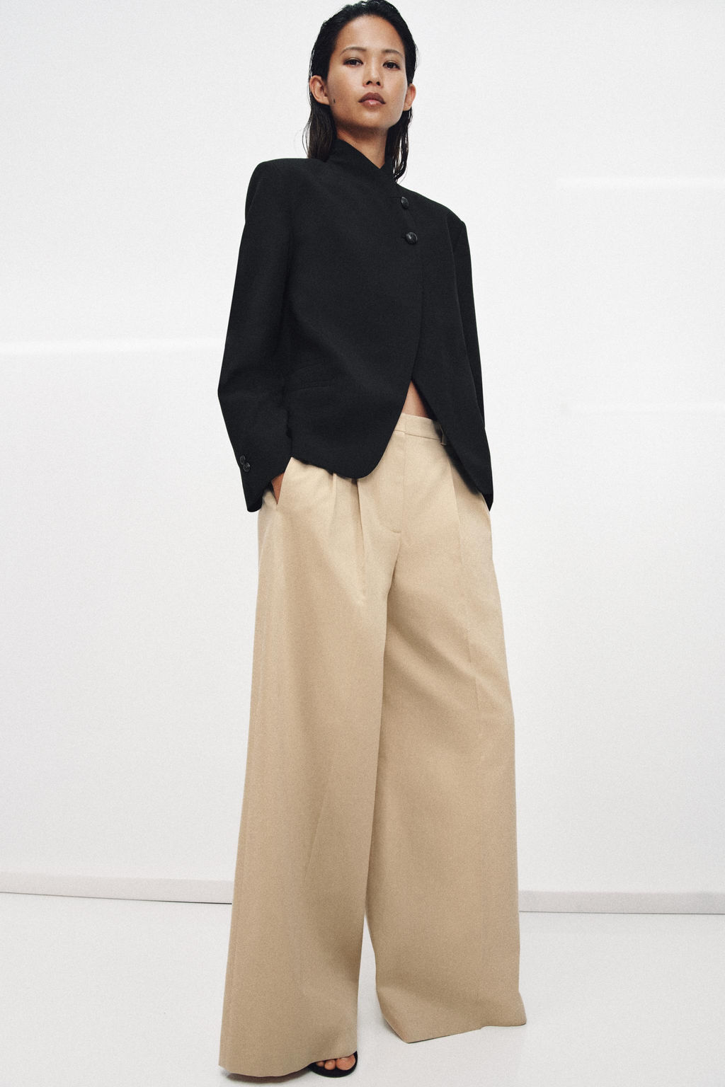 PANTAL?N WIDE LEG PLIEGUES ZW COLLECTION / Beige