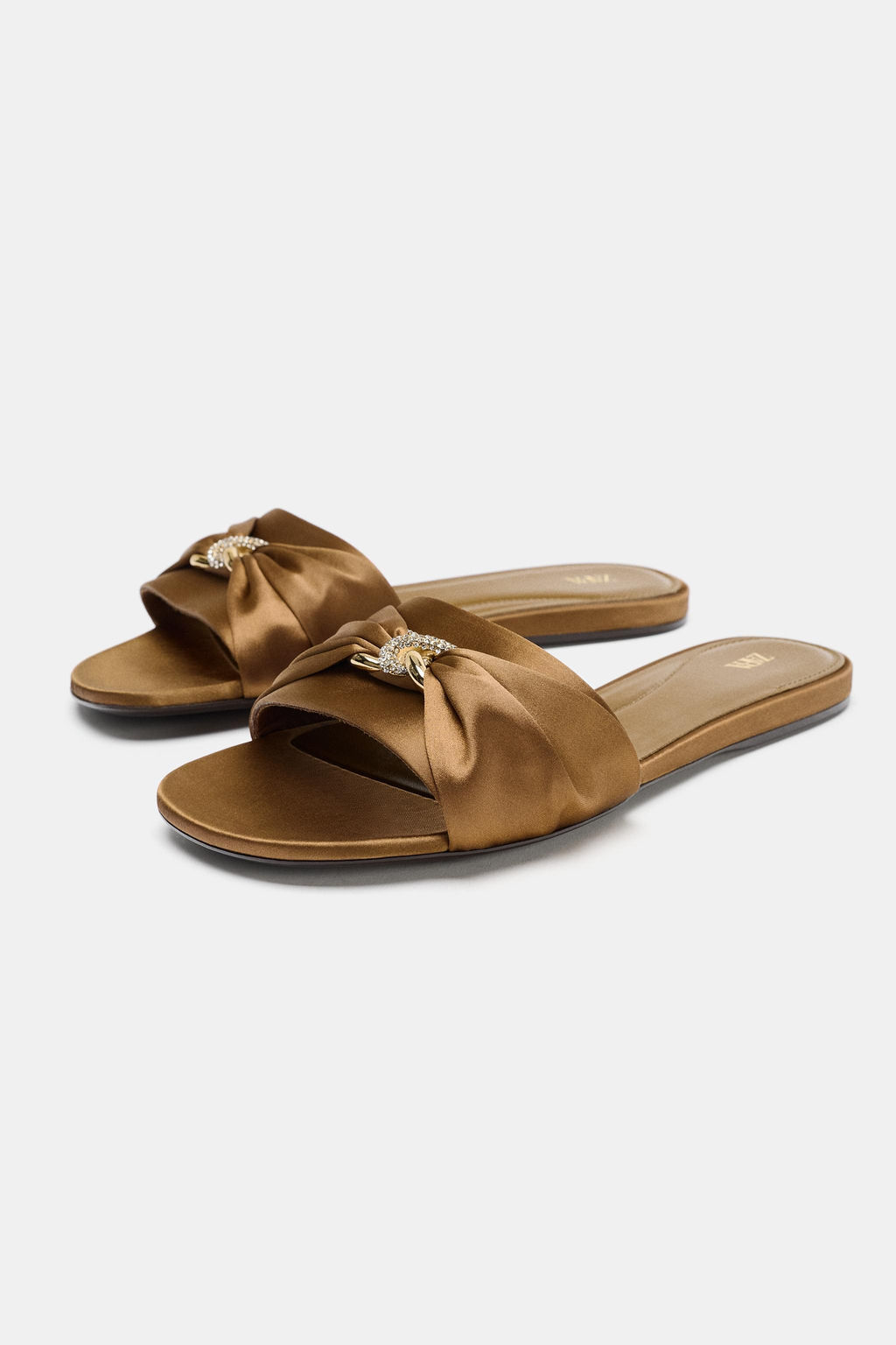 SANDALIA PLANA EFECTO SATINADO / Bronce - Zara фото 4
