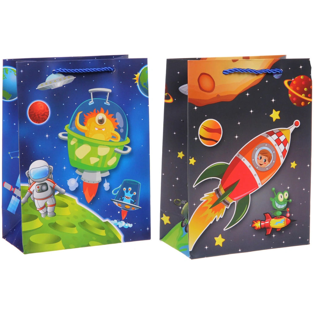 Пакет подарочный "Весёлый космос" 18*24*8,5 см, микс
