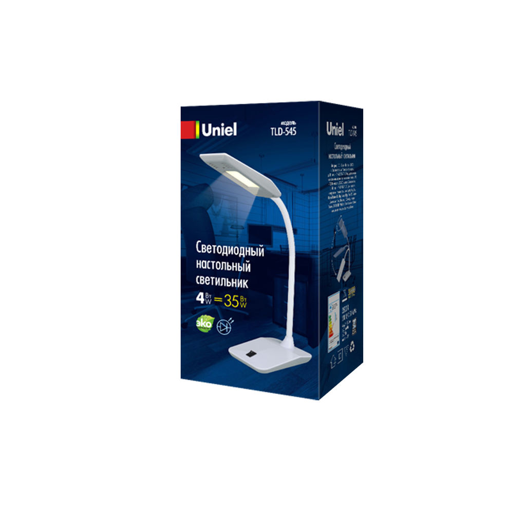 TLD-545 Grey-White/LED/350Lm/3500K Светильник настольный, 4W. Механический выключатель. Серый с белым. ТМ Uniel