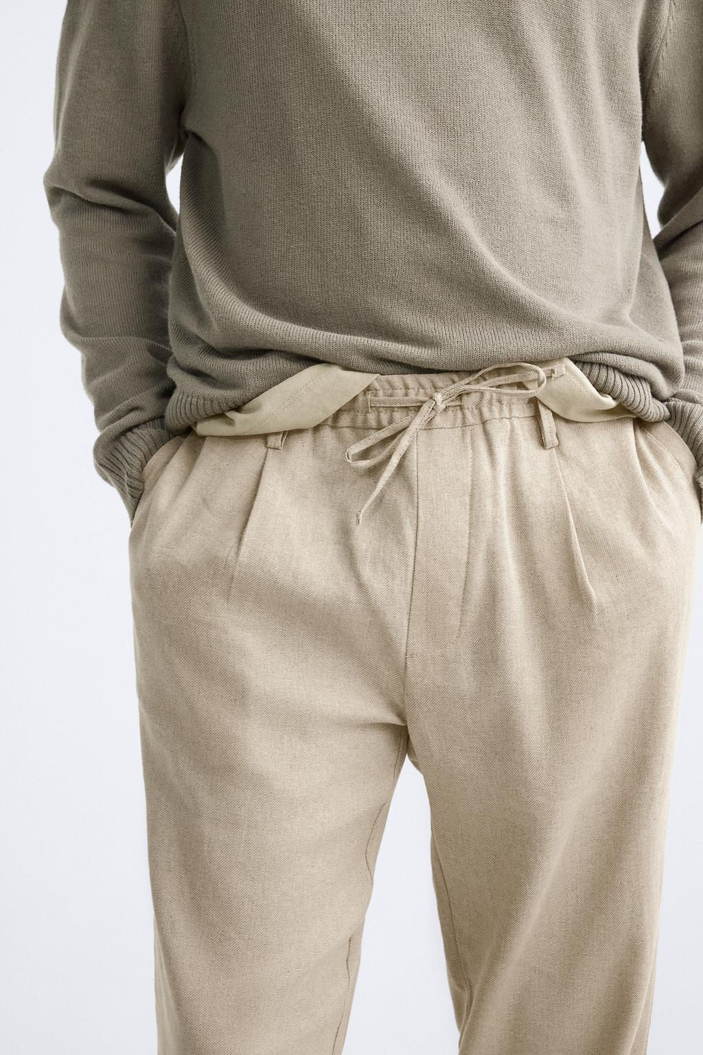 PLEATED COTTON - LINEN TROUSERS - Zara фото 24