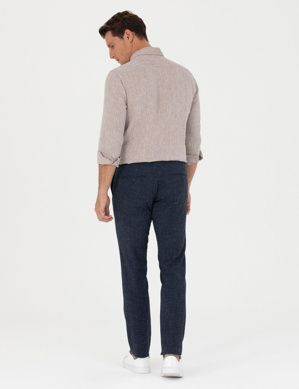 Lacivert Slim Fit Keten Kar___ml_ Pantolon