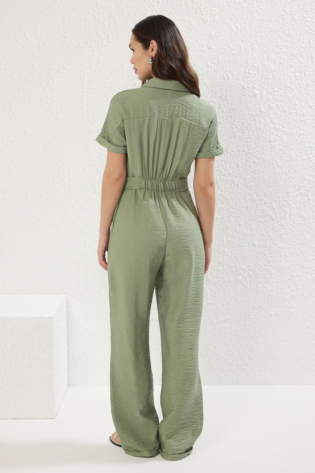 Trendyolmilla Haki Kusakl? Genis Paca Fermuar Detayl? Gomlek Yaka Tulum TWOSS25TU00020  фото 5