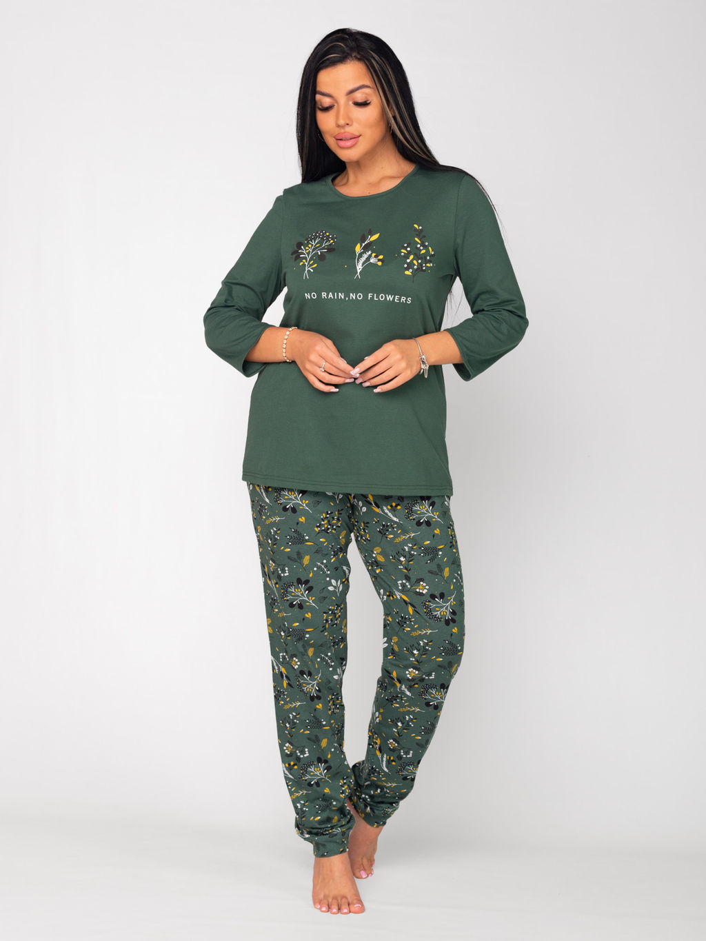 Пижама женская кулирка с брюками "ФИБИ" ЗЕЛЕНЬ