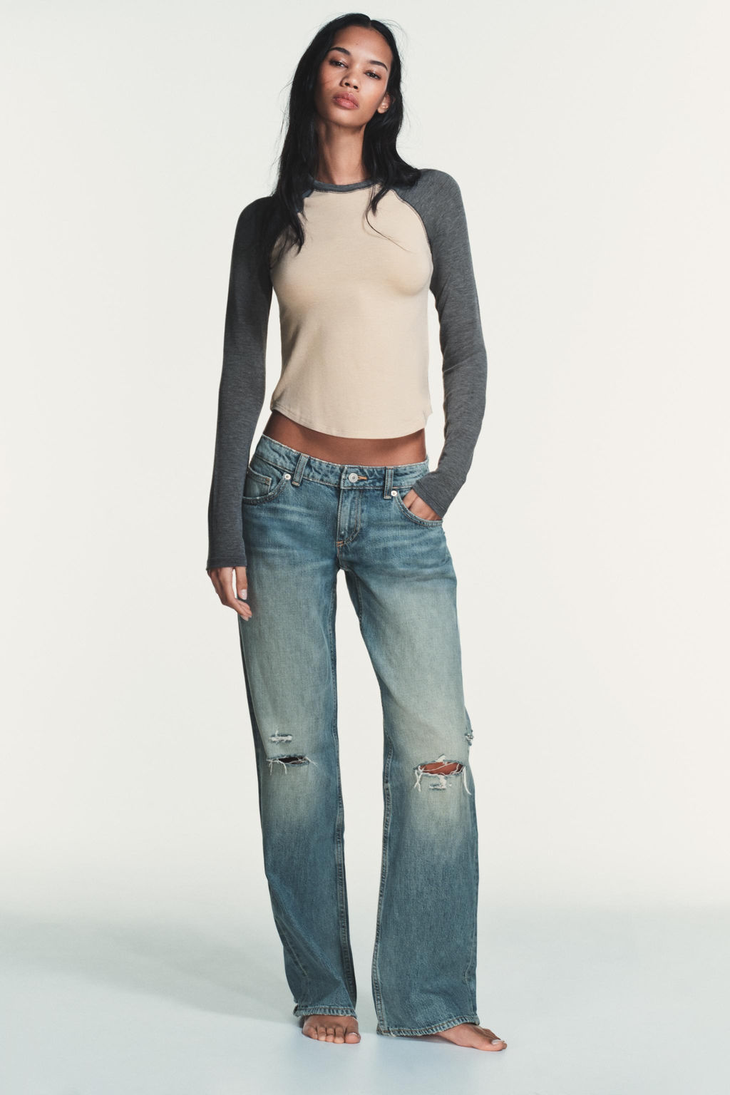 CONTRAST RAGLAN SLEEVE T-SHIRT - Zara фото 8