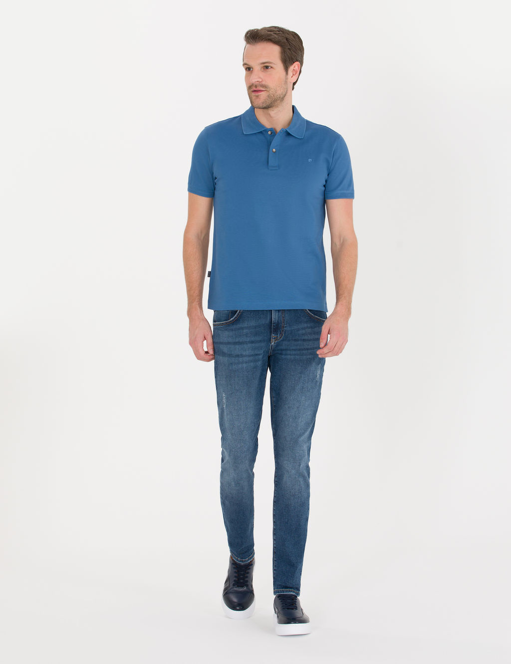 Koyu Mavi Slim Fit Polo Yaka Merserize Ti__rt