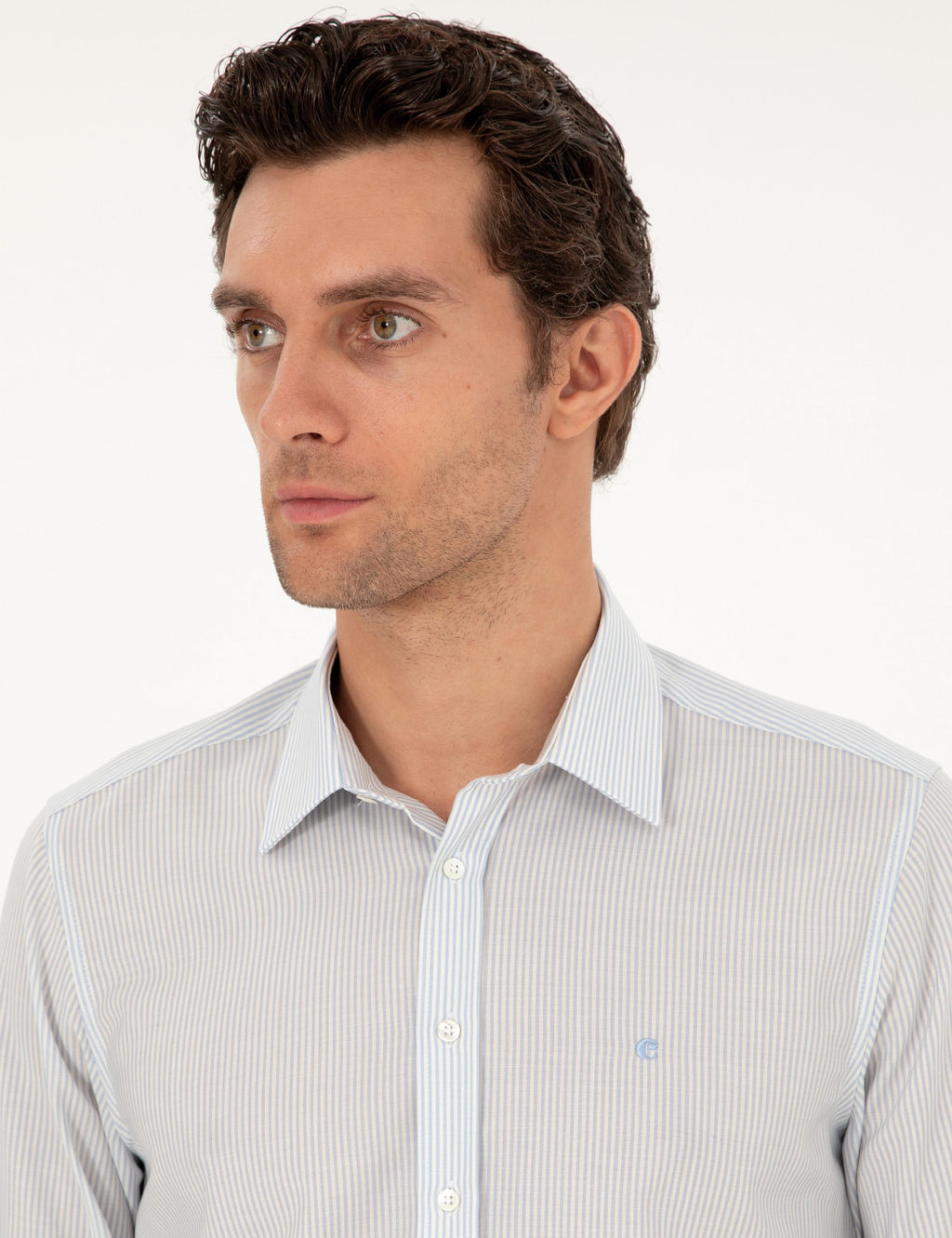 Синяя шерстяная рубашка приталенного кроя в полоску - Cacharel фото 2