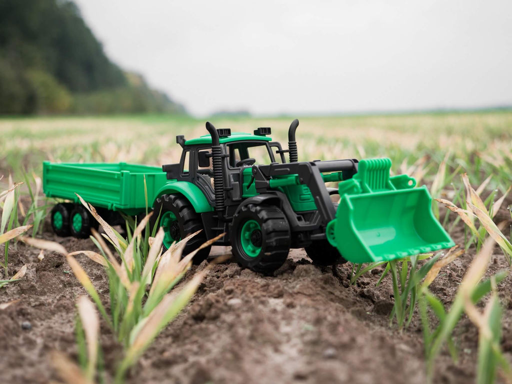 Трактор Прогресс с бортовым прицепом и ковшом инерционный (зелёный) (в коробке) - Полесье фото 17