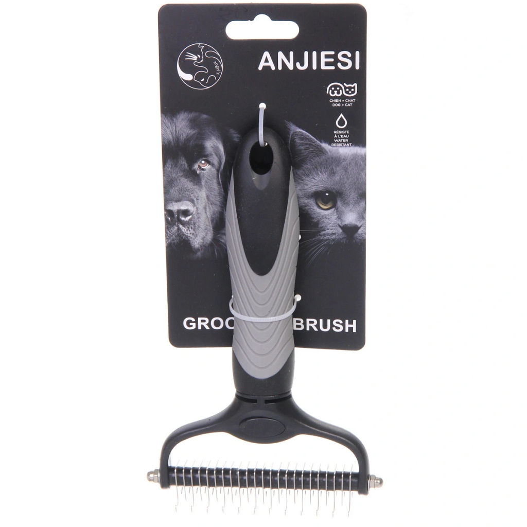 Цена за 2 шт. Расческа для удаления колтунов "ПРЕМИУМ - МОЙ БРО", прорезиненная ручка, цвет серый/черный, 18*11.6см (лейбл)