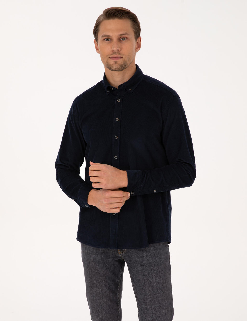 Lacivert Regular Fit Uzun Kollu G_mlek