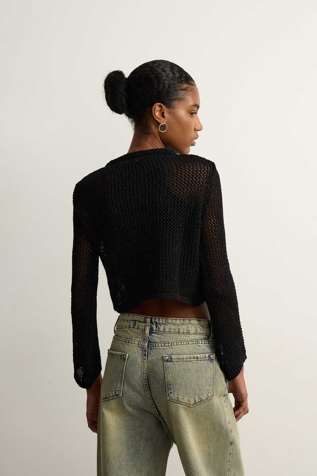 Джемпер укороченный фактурной вязки с люрексом - Mollis фото 4