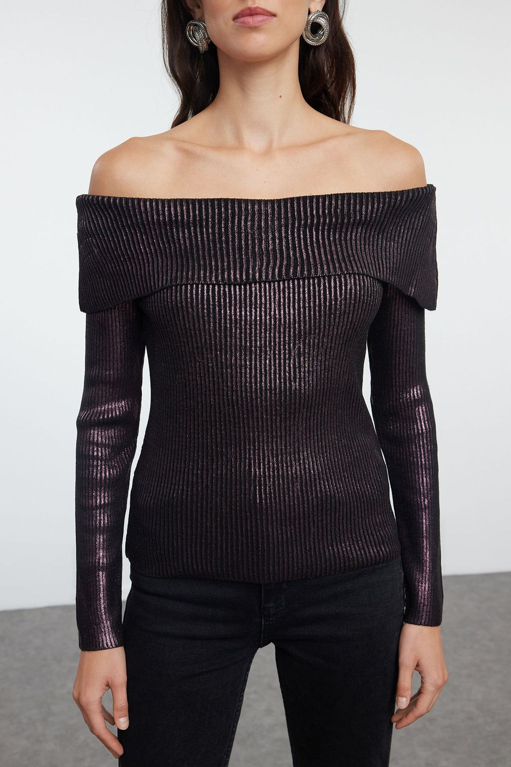 Alt?n Carmen Yaka Varakl? Triko Kazak TWOAW25KZ00152 - Trendyolmilla фото 9