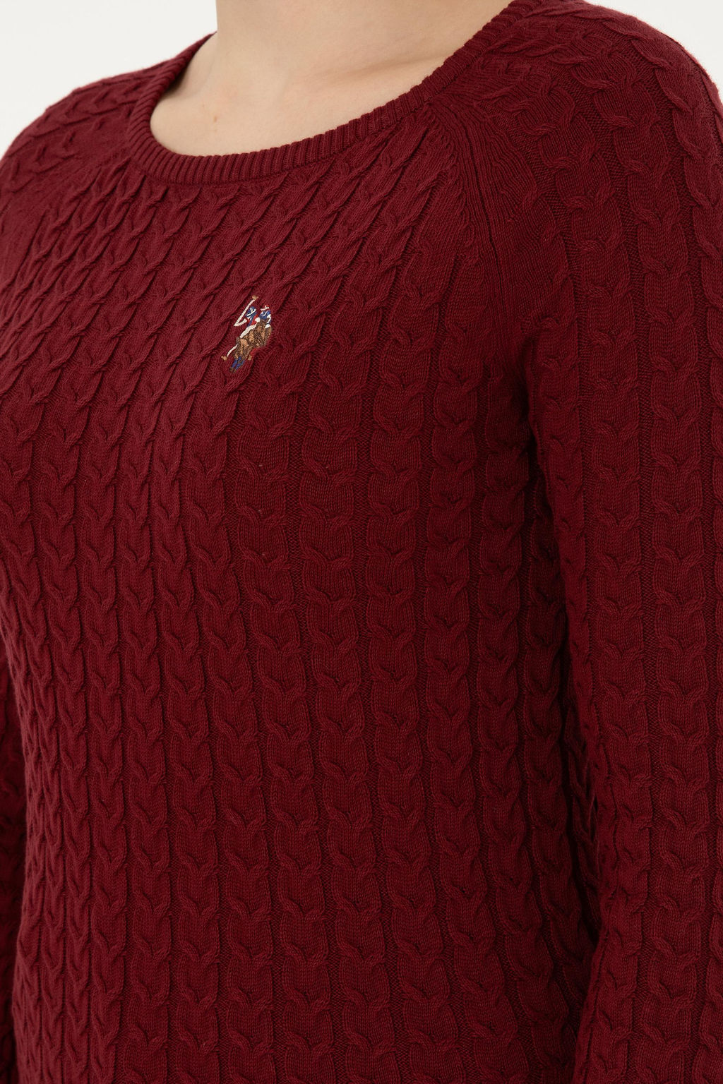 Женский бордово-красный базовый свитер с круглым вырезом Неожиданная скидка в корзине - U.s. polo assn фото 7