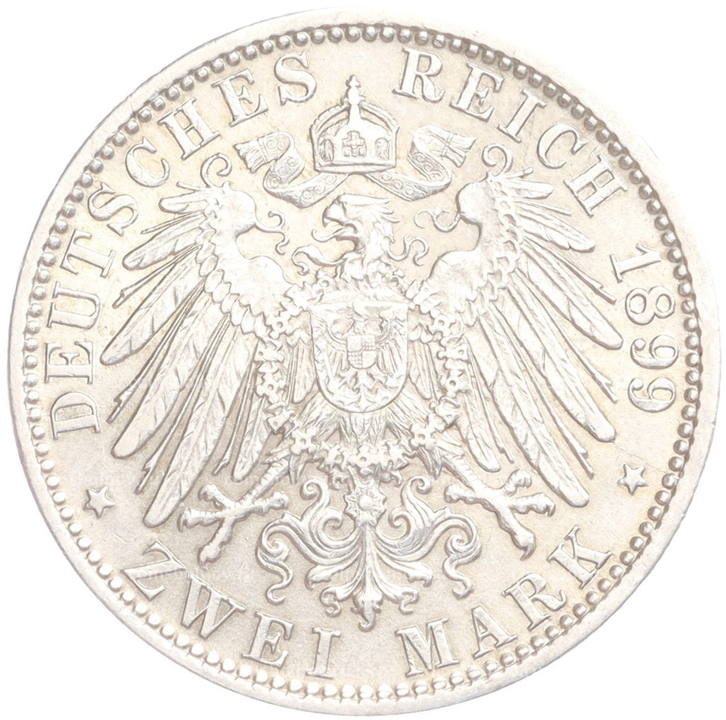 Монета 2 марки 1899 года D Германия (Бавария)