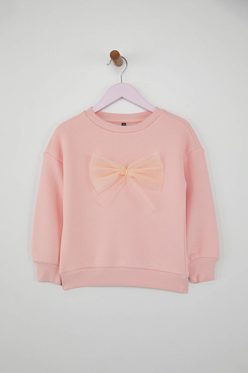 Pudra Pamuklu Fiyonklu Kal?n/Ici Polarl? Oversize Orme K?z Cocuk Sweatshirt TKDAW26SW00026 - Trendyolmilla фото 2