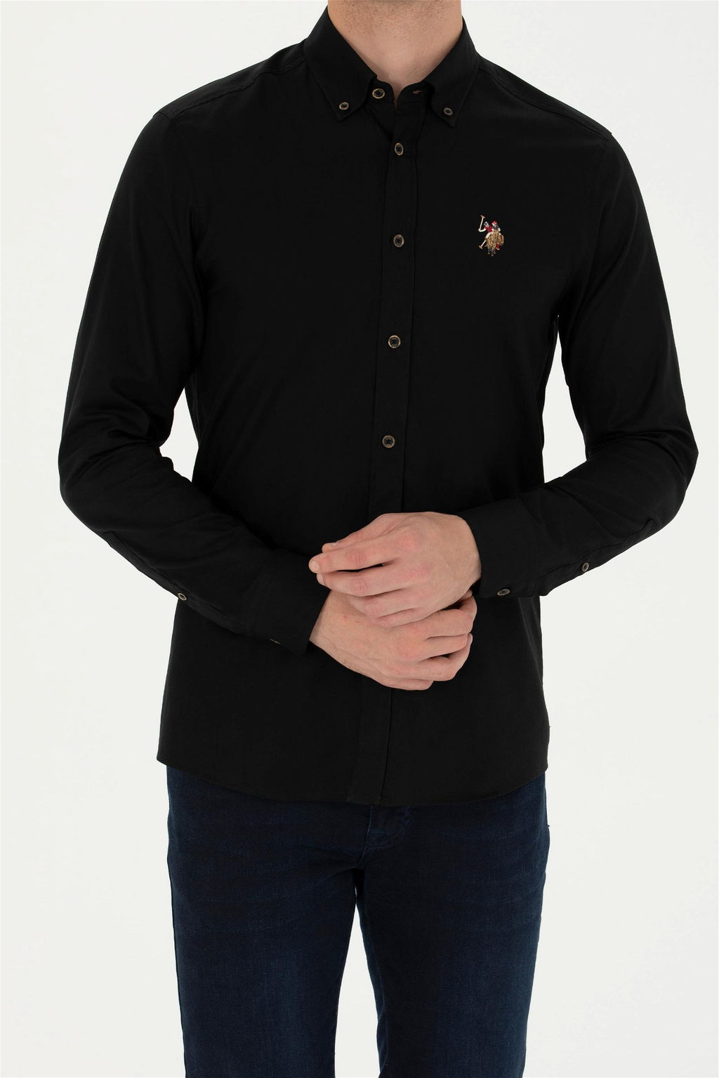 U. S. Polo Assn / Мужская черная базовая рубашка с длинным рукавом - U.s. polo assn фото 6