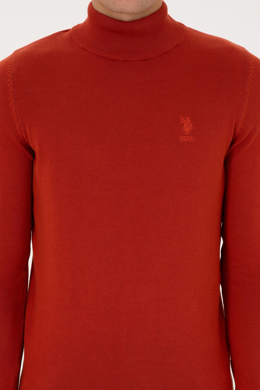 Erkek Slim Fit Yar_m Bal_k__ Yaka Kiremit Basic Kazak - U.s. polo assn фото 6
