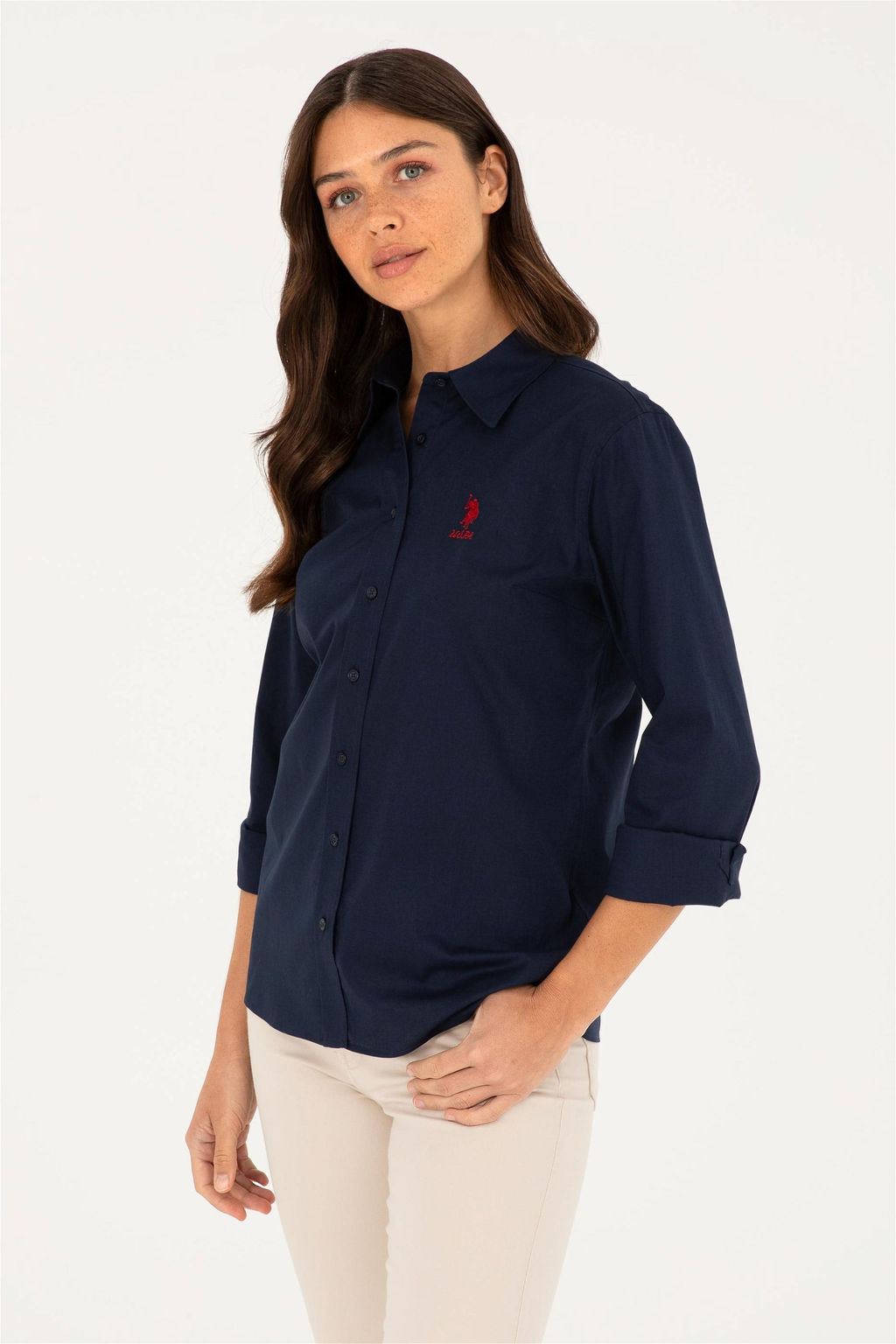 U. S. Polo Assn / Женская базовая рубашка темно-синего цвета с длинным рукавом - U.s. polo assn фото 3