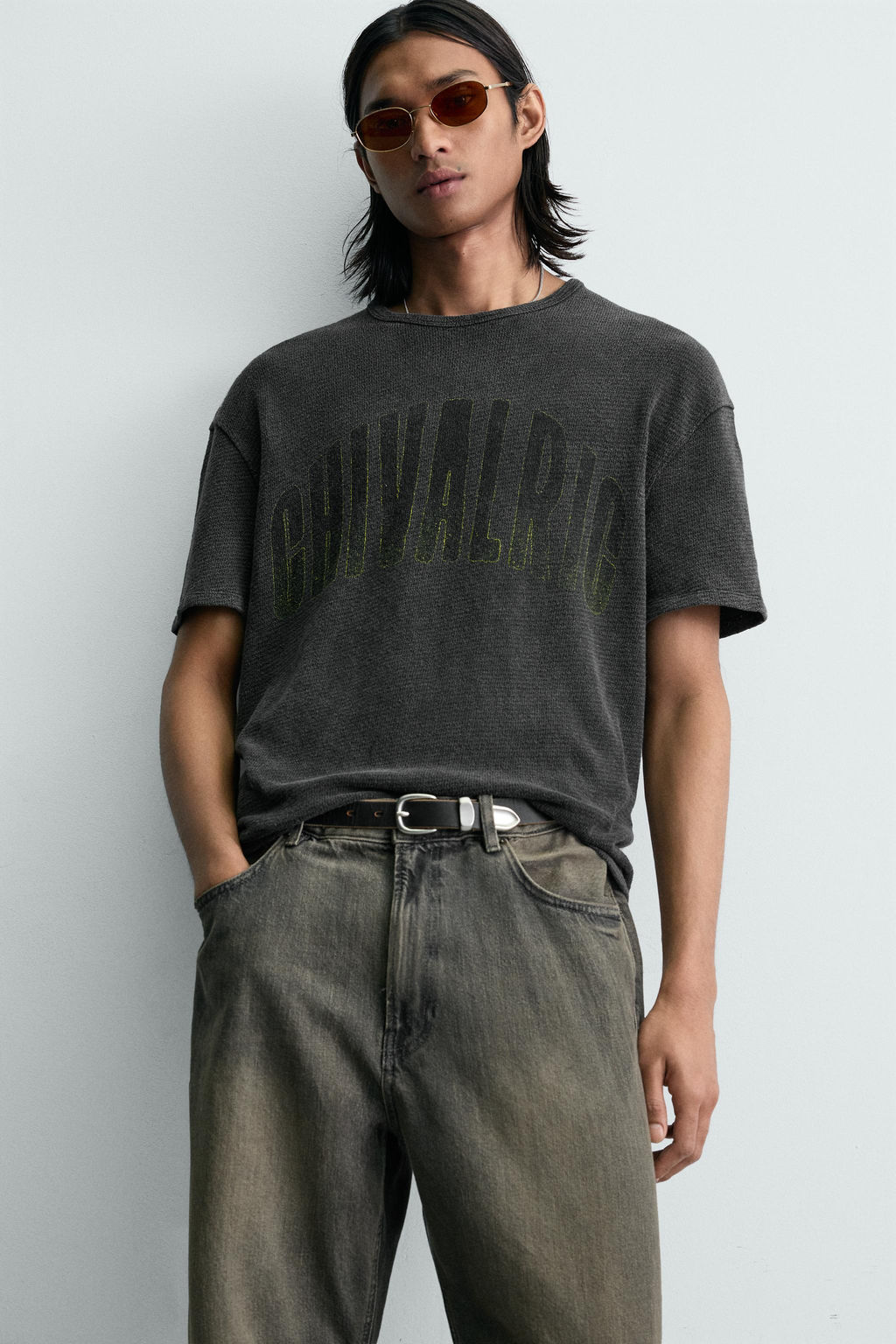 CAMISETA PUNTO ESTAMPADO LAVADO / Negro - Zara фото 6